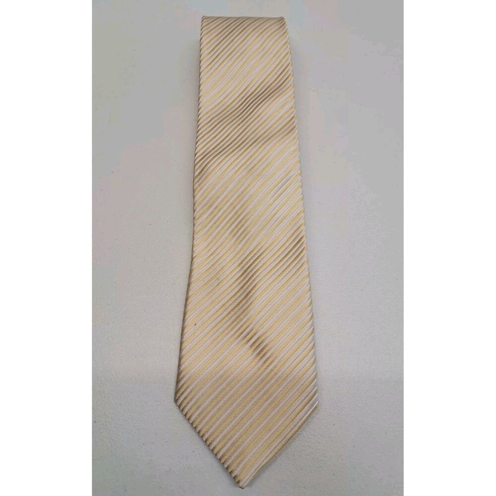 DONALD TRUMP Signature Collection 100% Silk Necktie Yellow White Stripe